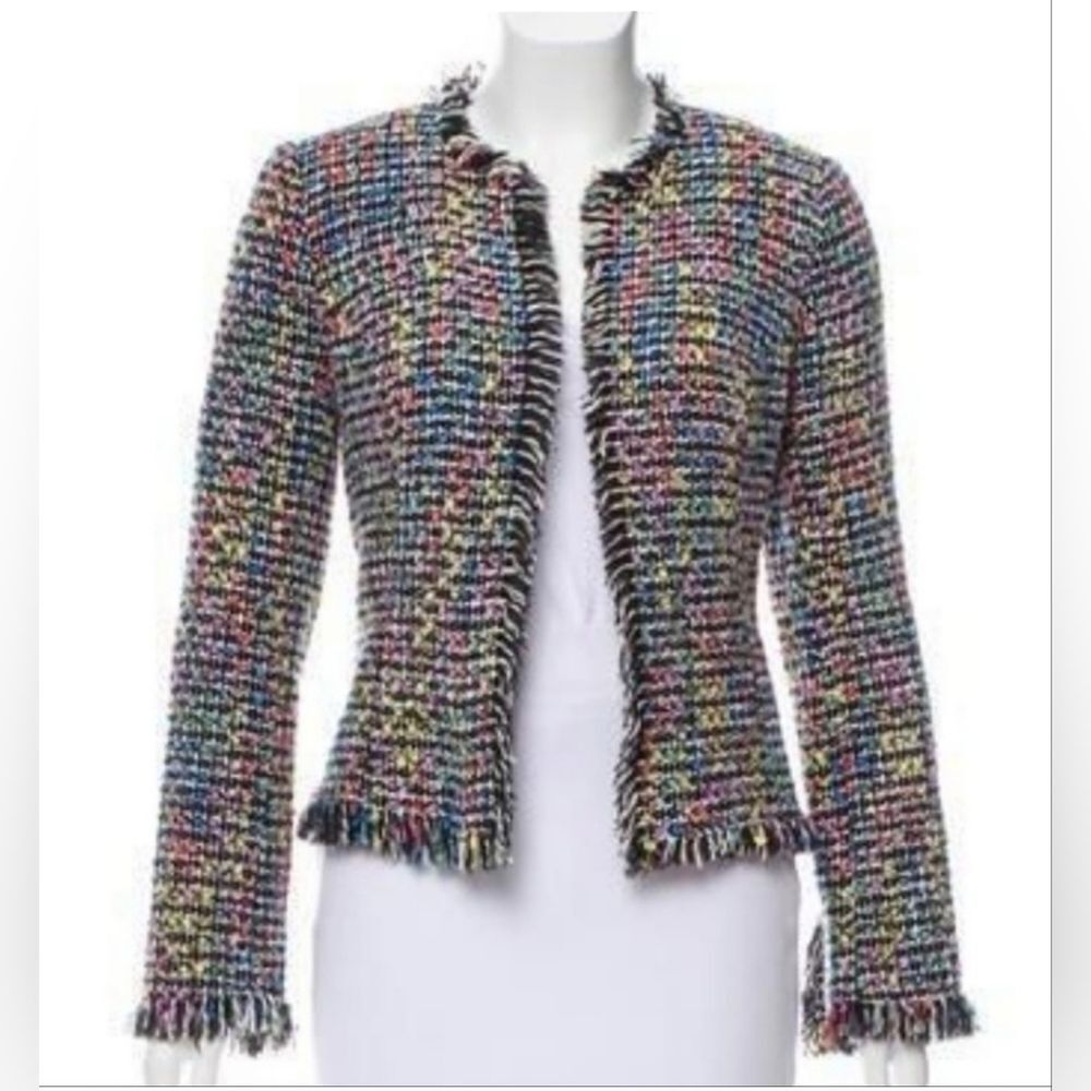 TRINA TURK Black Rainbow Woven Tweed Open Front Jacket‎ - Size 6